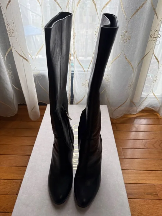 Jimmy Choo Black Tall Leather Heeled Boots - Picture 1 of 8